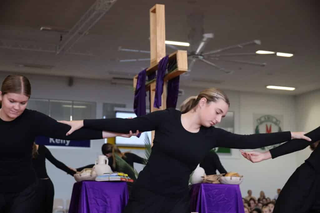 Year 10 dancers performing at the 2023 Lenten Liturgy
